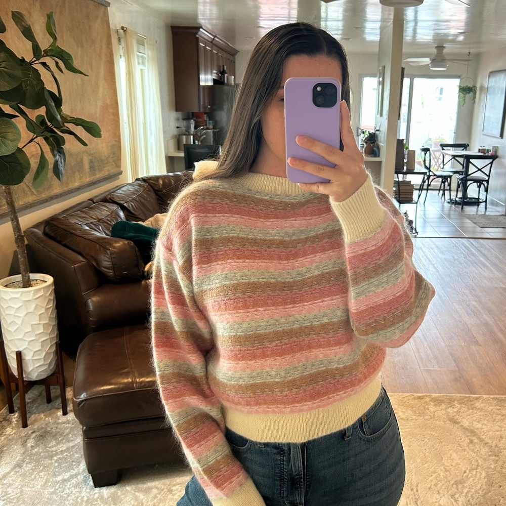 Aritzia Wilfred Pastel Pink Striped Mohair Wool Pullover Sweater